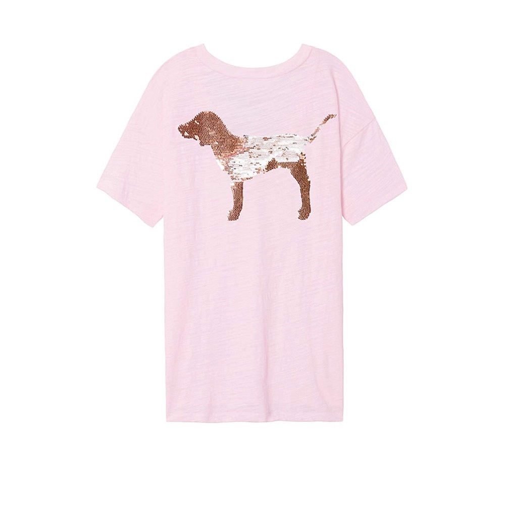 Victorias Secret PINK Legging Tee Gold Sequin Dog